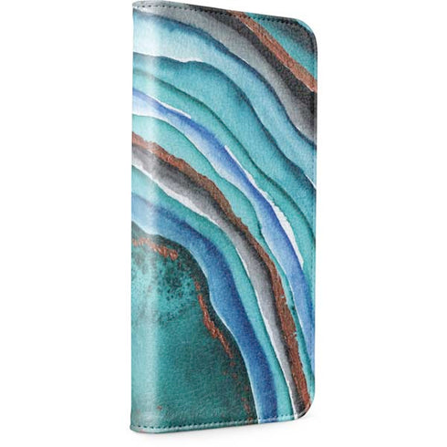 Turquoise Watercolor Geode iPhone 15 Pro Folio Case